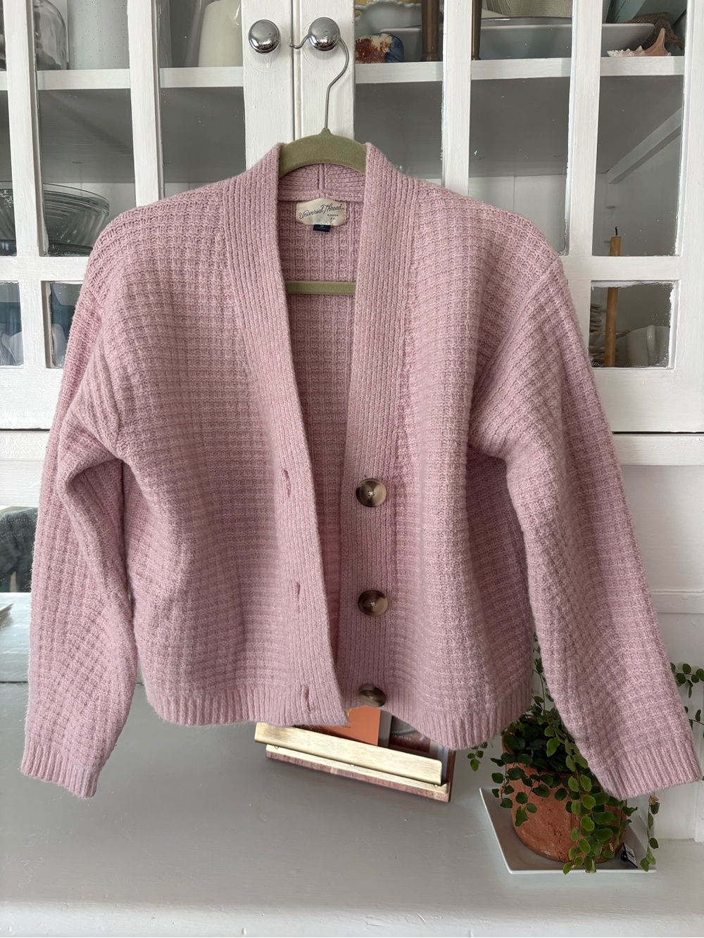 Universal Thread Pink Waffle Knit Button Cardigan